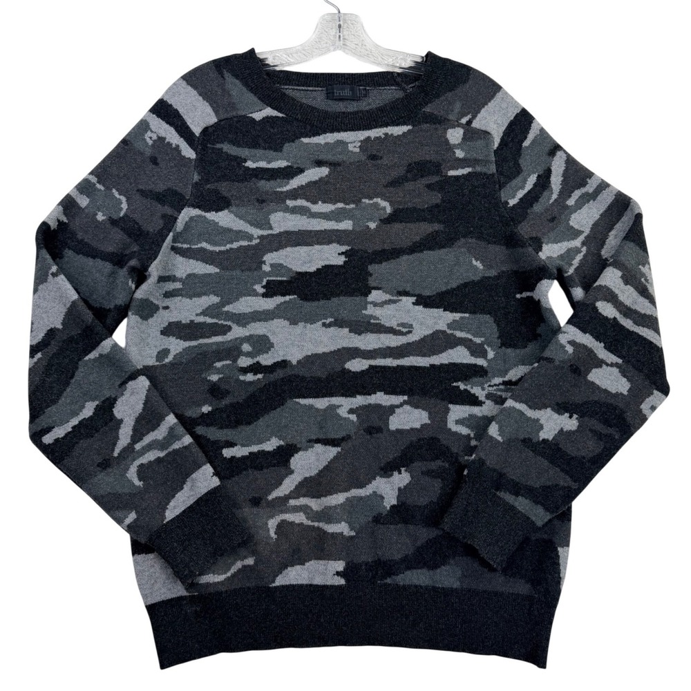 Truth Camo Crewneck Sweater Men Medium Gray Black Long Sleeve Knit SOFT AF - Picture 11 of 11